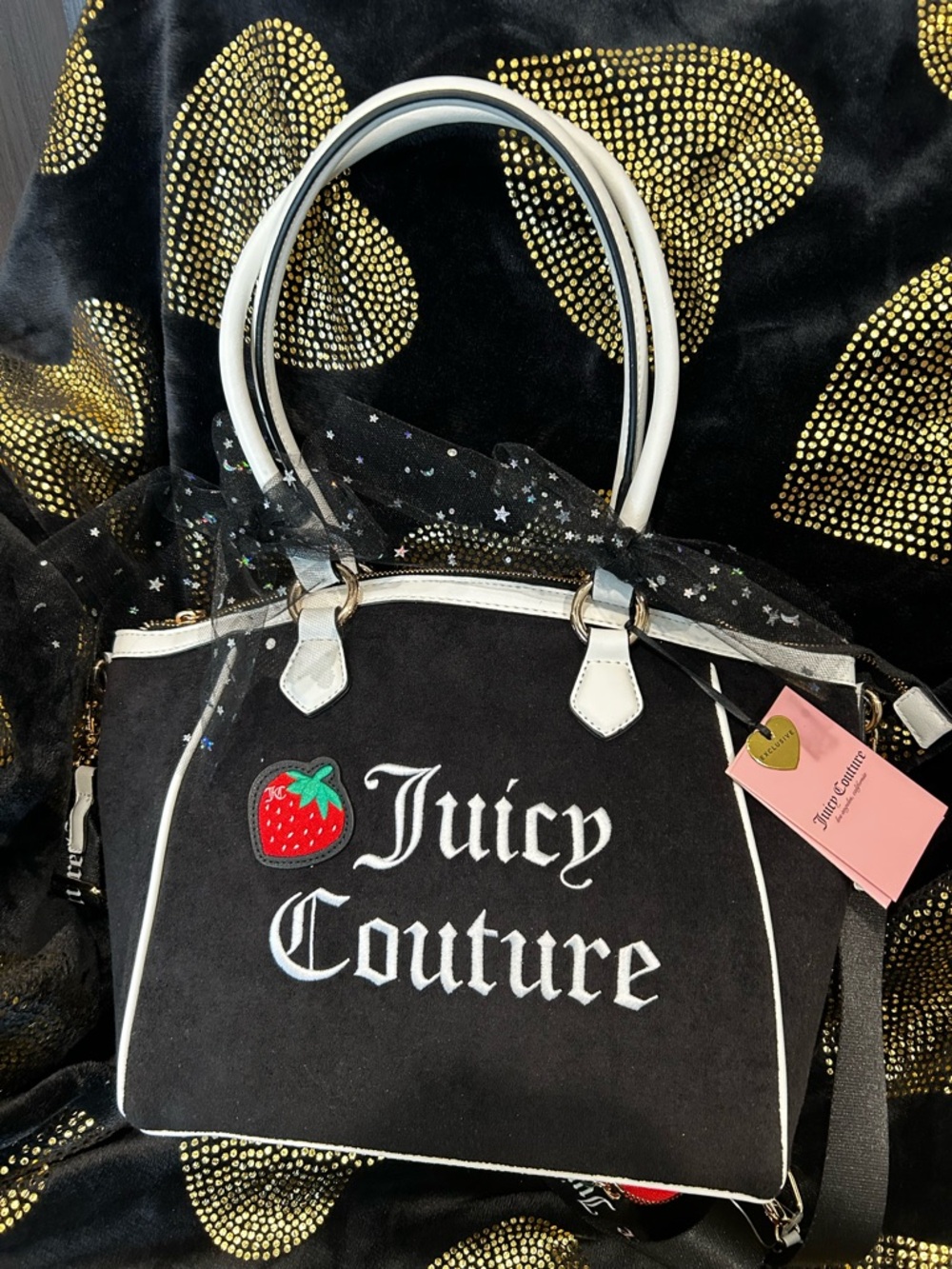 Juicy Couture Black and White Strawberry Patch Tote-please read description